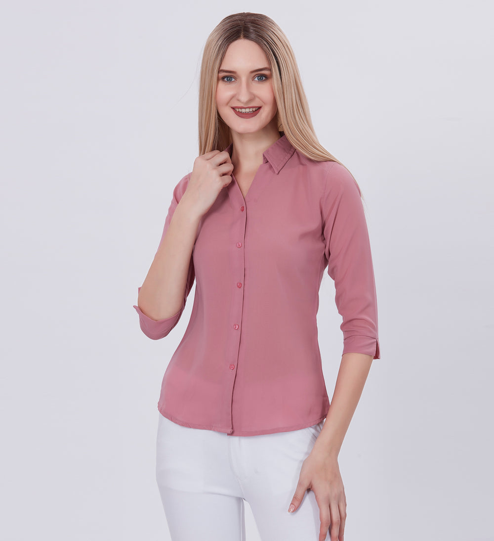 Blum Denim Women's (1001) Light Pink Formal Shirt with Shirt Collar, 3/4 Sleeves, in Pink Maska Killer Fabric