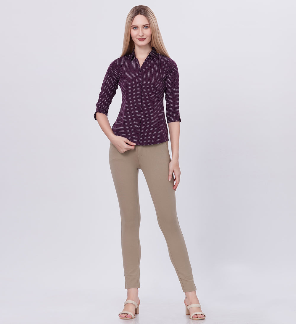 Blum Denim Women's (1003) Navy Blue Formal Shirt with Shirt Collar, 3/4 Sleeves, in Inbox Fabric