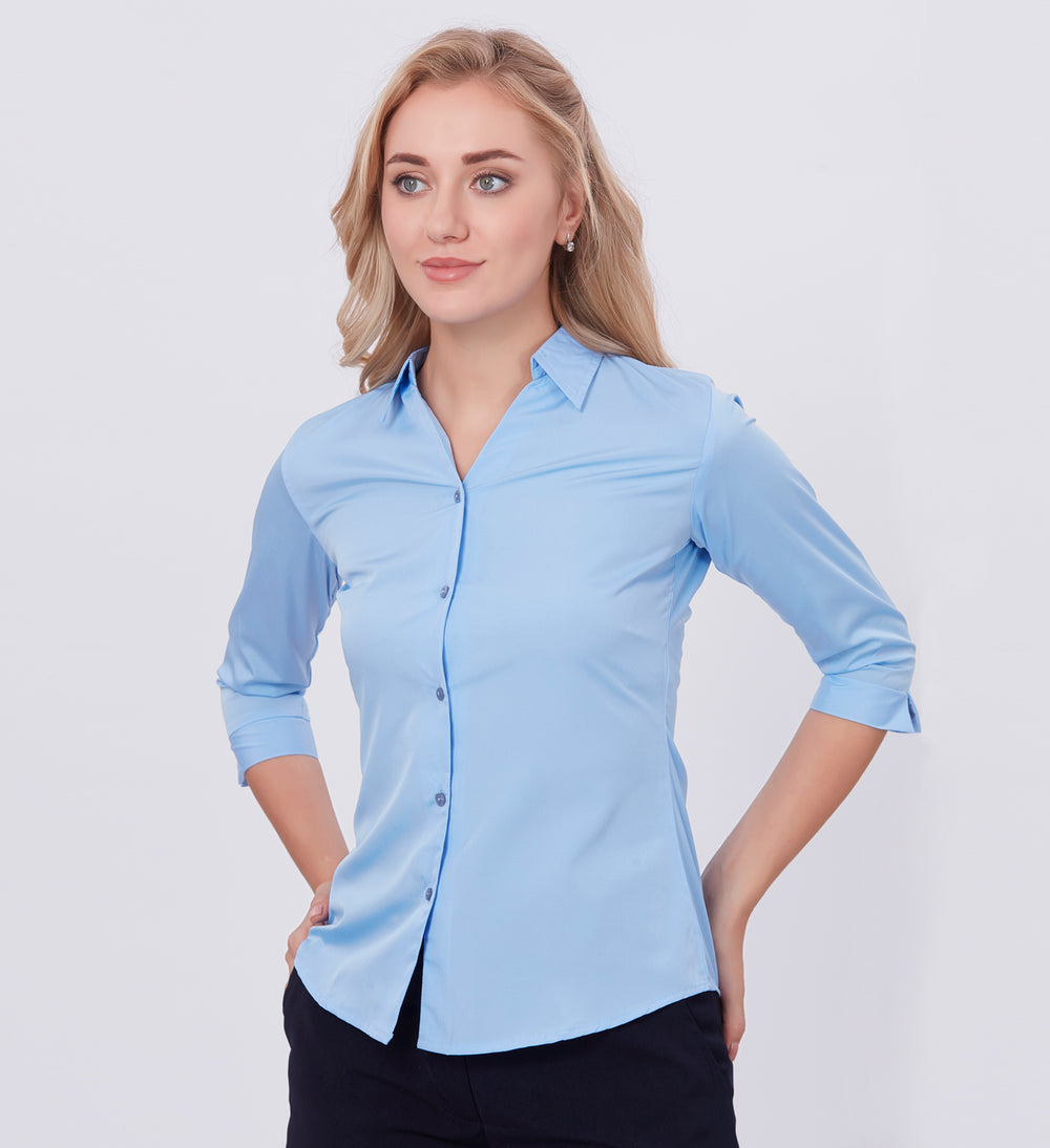 Blum Denim Women's (1002) Blue Formal Shirt with Shirt Collar, 3/4 Sleeves, in Blue Inbox Fabric