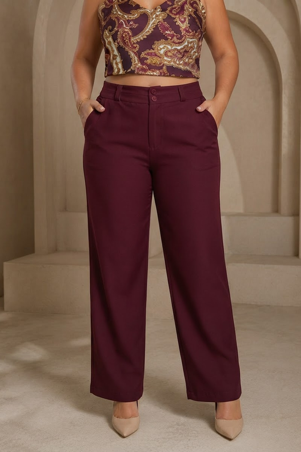Blum Women's Wine Relaxed Wide-Leg Korean-Style Trousers | Contemporary Casual Fit (3833WINE)