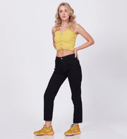 Blum Denim Women's (1441) Black Skinny/Pencil Fit High Waist: Single Button, Ankle Length, Stretchable Knitted Denim Jeans