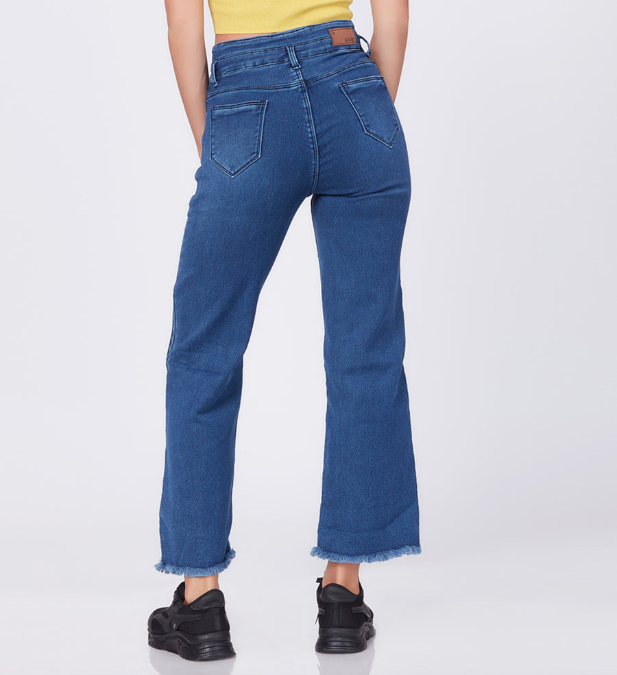 Blum Denim Women's (1497) Blue Straight Fit High Waist: Stretchable Knitted Denim Jeans for Effortless Style