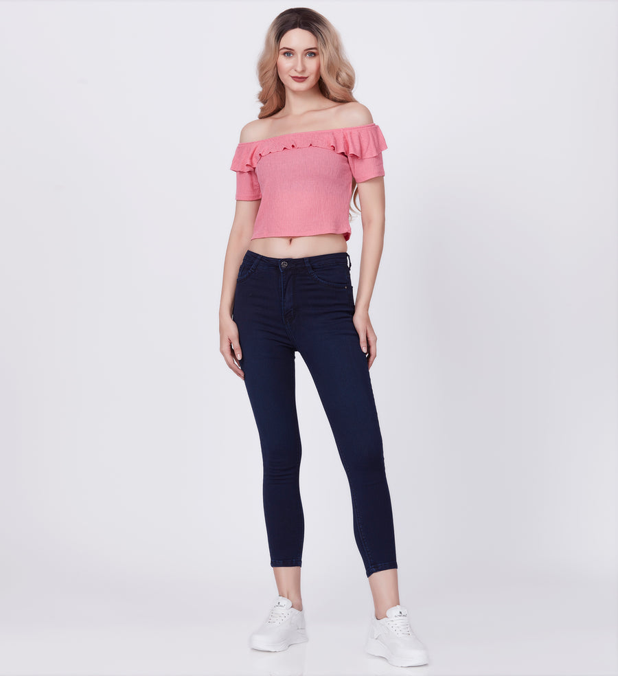 Blum Denim Women's (11851) Dark Blue Skinny Fit High Waist Knitted Denim Jeans: Elevate Your Style with Ankle-Length Comfort and Versatility