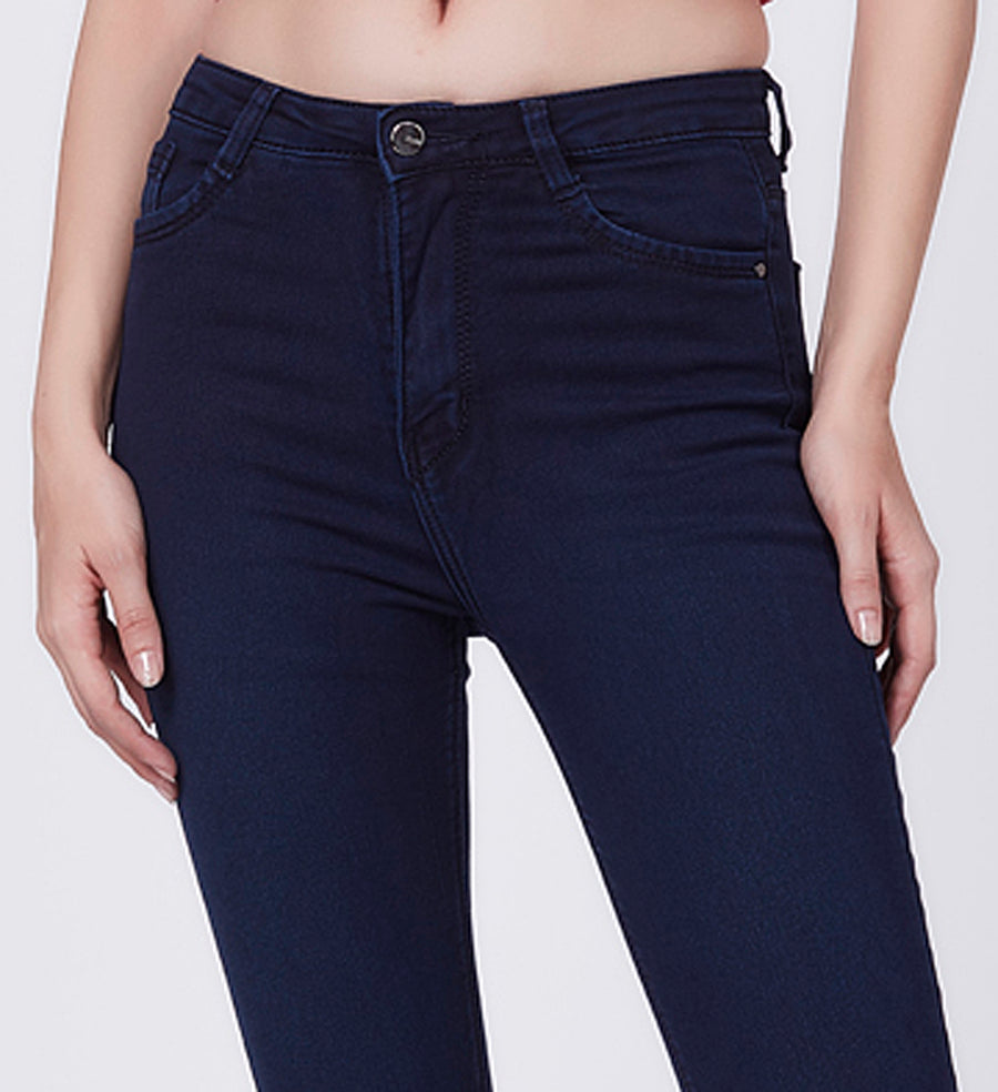 Blum Denim Women's (11851) Dark Blue Skinny Fit High Waist Knitted Denim Jeans: Elevate Your Style with Ankle-Length Comfort and Versatility