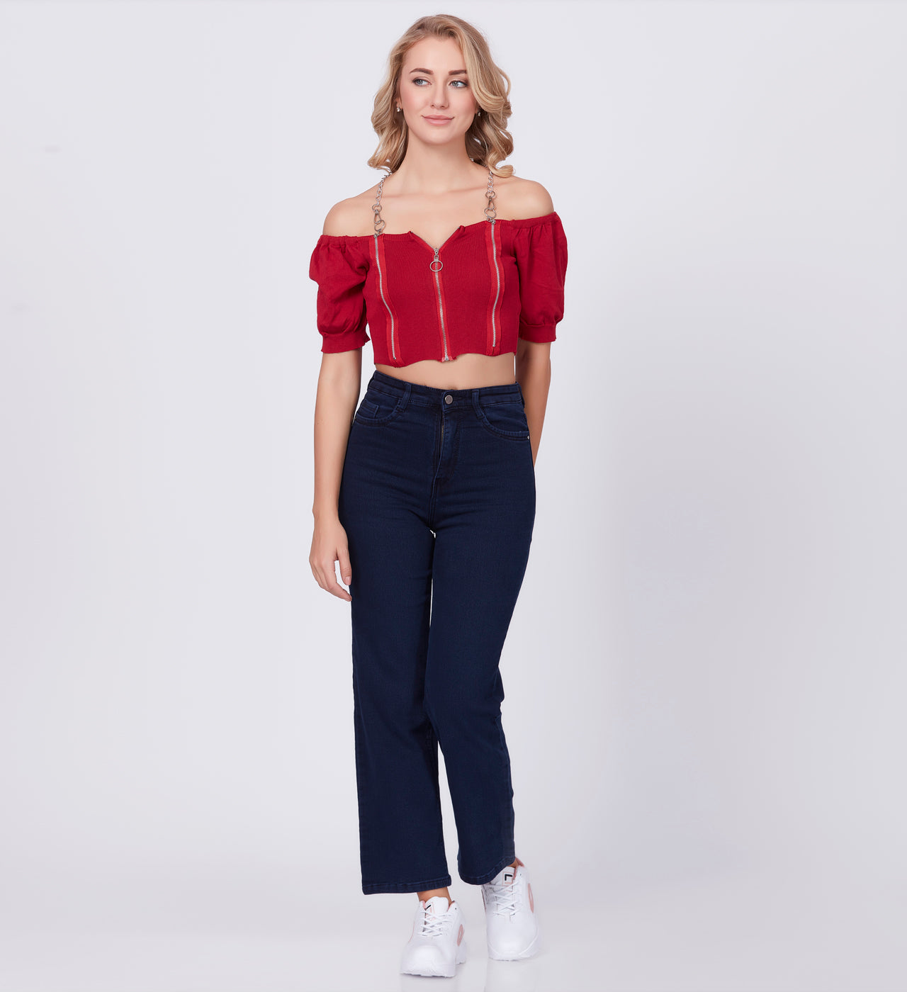 Blum Denim Women's (1852) Blue Straight Fit High Waist Stretchable Knitted Denim Jeans