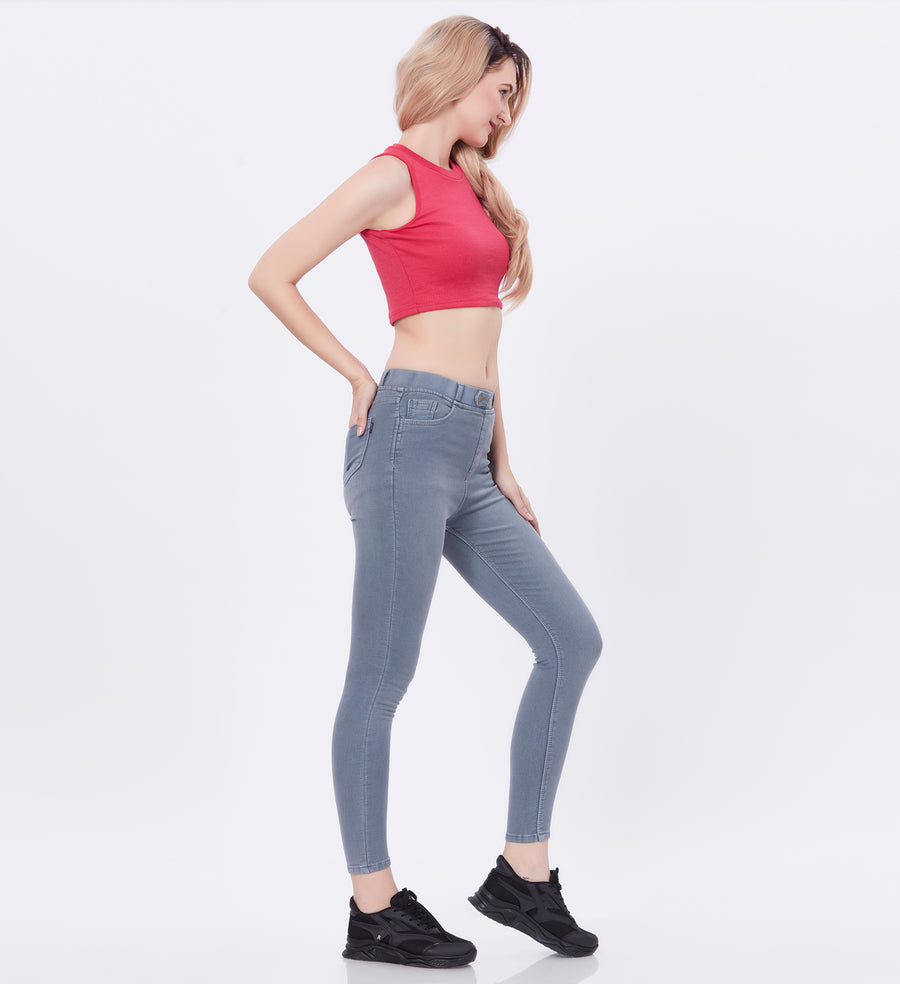 Blum Denim Women's (1769) Grey Jeggings: High-Waist Skinny/Pencil Fit, Ankle Length, Stretchable Knitted Denim Jeans for Effortless Style