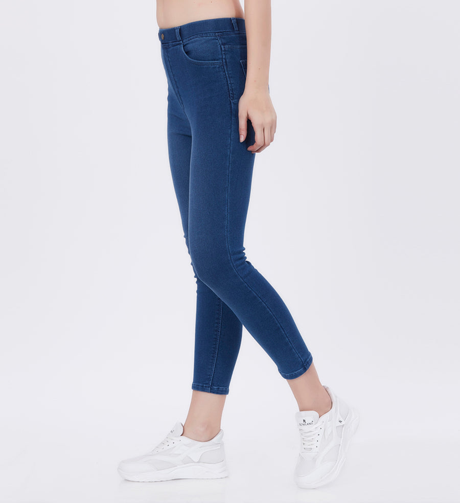 Blum Denim Women's (1769) Dark Blue Jeggings: High-Waist Skinny/Pencil Fit, Ankle Length, Stretchable Knitted Denim Jeggings for Effortless Style