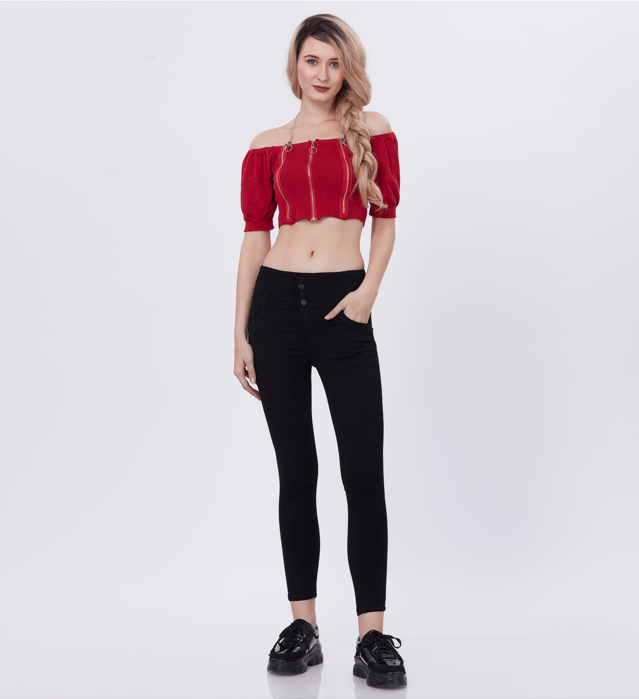 Blum Denim Women's (1963) Black Skinny/Pencil Fit High Waist Ankle-Length Stretchable Knitted Jeans: Effortless Style for Every Occasion