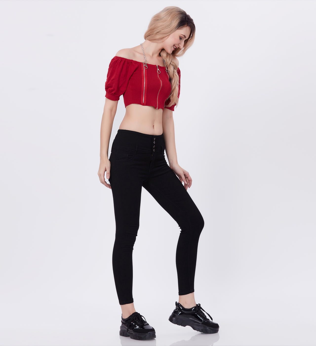 Blum Denim Women's (1963) Black Skinny/Pencil Fit High Waist Ankle-Length Stretchable Knitted Jeans: Effortless Style for Every Occasion