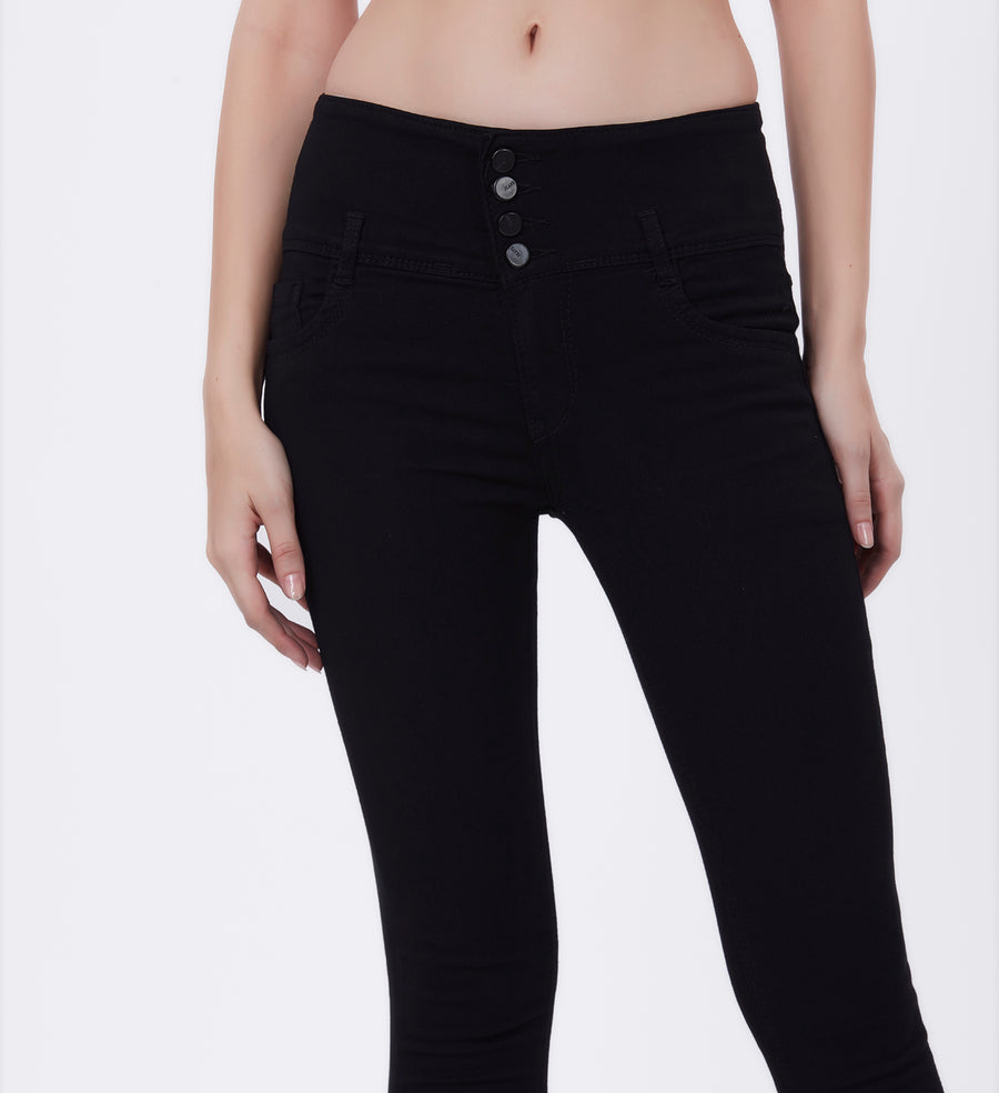 Blum Denim Women's (1963) Black Skinny/Pencil Fit High Waist Ankle-Length Stretchable Knitted Jeans: Effortless Style for Every Occasion