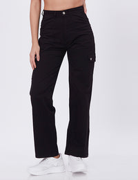 Blum Denim Women's (2603) Black Straight Fit High-Waist Cargo: Stretchable Knitted Denim Jeans for Effortless Style