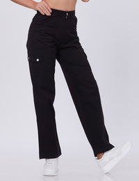 Blum Denim Women's (2603) Black Straight Fit High-Waist Cargo: Stretchable Knitted Denim Jeans for Effortless Style