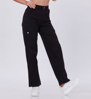 Blum Denim Women's (2603) Black Straight Fit High-Waist Cargo: Stretchable Knitted Denim Jeans for Effortless Style