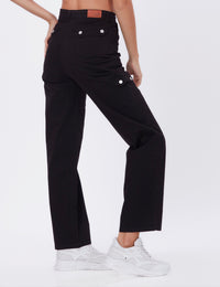 Blum Denim Women's (2603) Black Straight Fit High-Waist Cargo: Stretchable Knitted Denim Jeans for Effortless Style