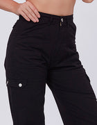 Blum Denim Women's (2603) Black Straight Fit High-Waist Cargo: Stretchable Knitted Denim Jeans for Effortless Style