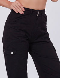 Blum Denim Women's (2603) Black Straight Fit High-Waist Cargo: Stretchable Knitted Denim Jeans for Effortless Style