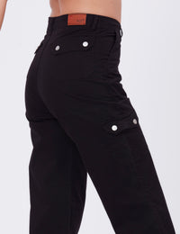 Blum Denim Women's (2603) Black Straight Fit High-Waist Cargo: Stretchable Knitted Denim Jeans for Effortless Style