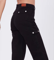 Blum Denim Women's (2603) Black Straight Fit High-Waist Cargo: Stretchable Knitted Denim Jeans for Effortless Style