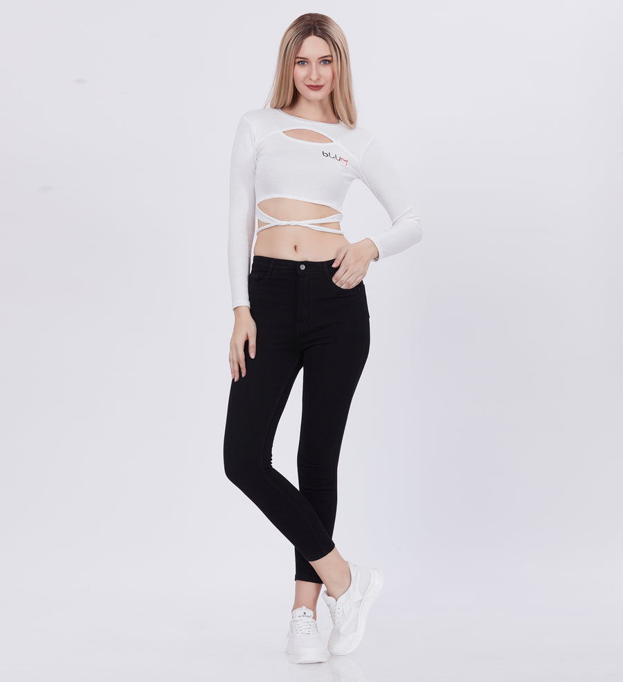 Blum Denim Women's (11828) Black Skinny Fit High Waist Knitted Denim Jeans: Elevate Your Style with Ankle-Length Comfort and Versatility