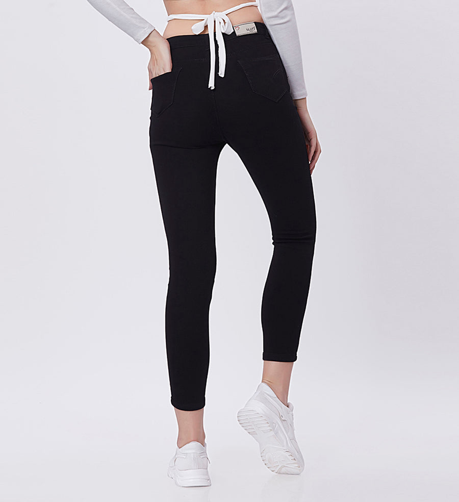 Blum Denim Women's (11828) Black Skinny Fit High Waist Knitted Denim Jeans: Elevate Your Style with Ankle-Length Comfort and Versatility