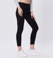 Blum Denim Women's (11828) Black Skinny Fit High Waist Knitted Denim Jeans: Elevate Your Style with Ankle-Length Comfort and Versatility