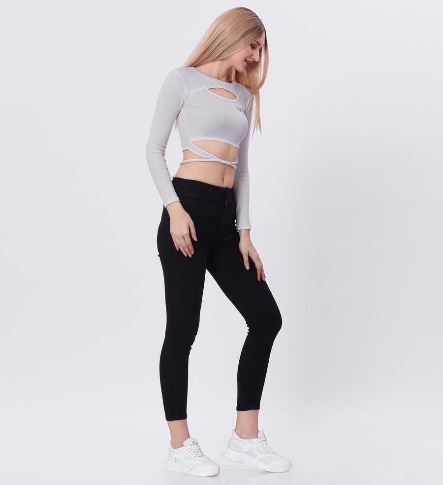 Blum Denim Women's (11828) Black Skinny Fit High Waist Knitted Denim Jeans: Elevate Your Style with Ankle-Length Comfort and Versatility