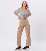 Blum Denim Women's (2603) Khaki Straight Fit High-Waist Cargo: Stretchable Knitted Denim Jeans for Effortless Style
