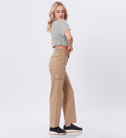 Blum Denim Women's (2603) Khaki Straight Fit High-Waist Cargo: Stretchable Knitted Denim Jeans for Effortless Style