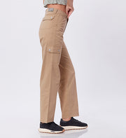 Blum Denim Women's (2603) Khaki Straight Fit High-Waist Cargo: Stretchable Knitted Denim Jeans for Effortless Style