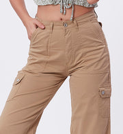 Blum Denim Women's (2603) Khaki Straight Fit High-Waist Cargo: Stretchable Knitted Denim Jeans for Effortless Style
