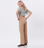 Blum Denim Women's (2603) Khaki Straight Fit High-Waist Cargo: Stretchable Knitted Denim Jeans for Effortless Style