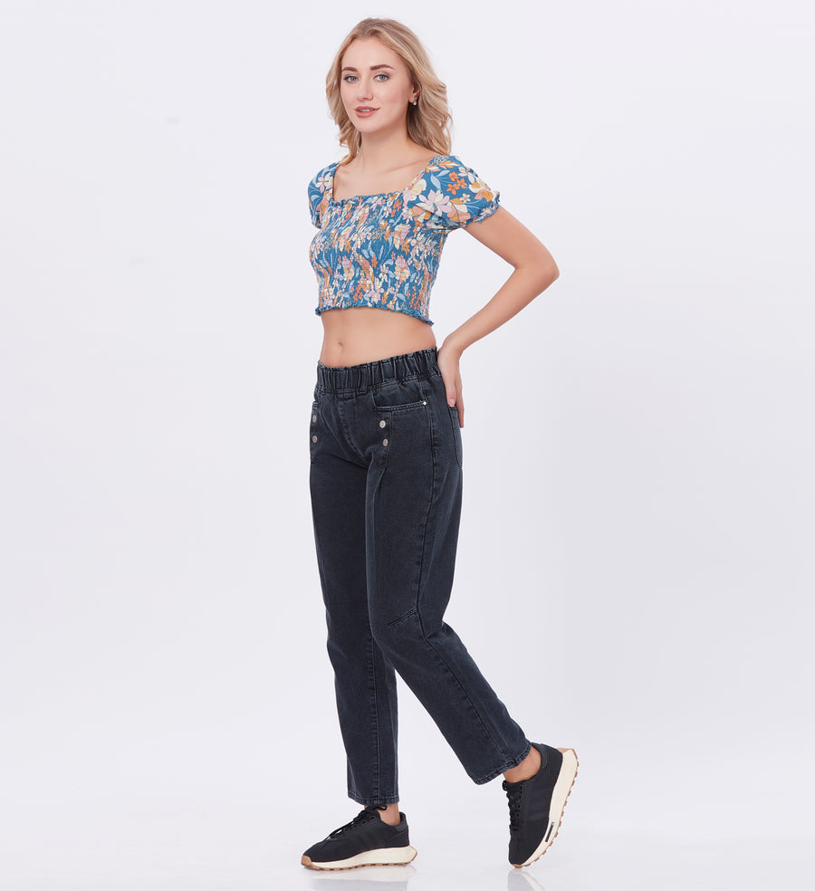 Blum Denim Women's (1608) Blue Mini Straight Fit High Waist: Stretchable Knitted Denim Jeans for Effortless Style
