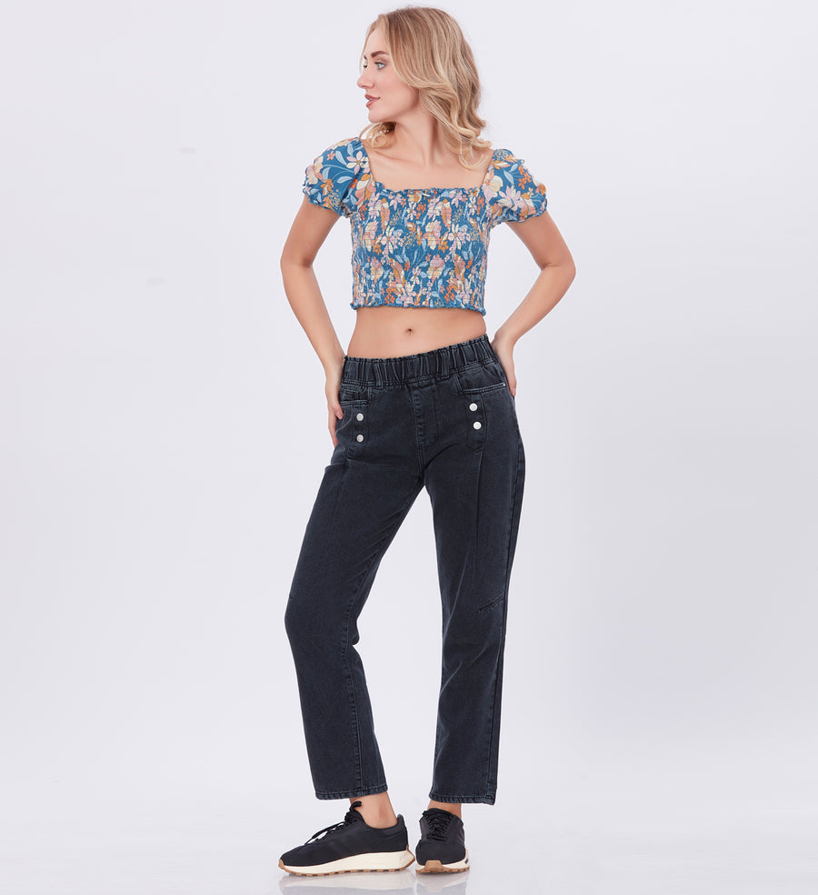 Blum Denim Women's (1608) Blue Mini Straight Fit High Waist: Stretchable Knitted Denim Jeans for Effortless Style