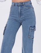 Blum Denim Women's (1766) Ice Straight Fit High-Waist Cargo: Stretchable Knitted Denim Jeans for Effortless Style