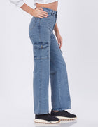 Blum Denim Women's (1766) Ice Straight Fit High-Waist Cargo: Stretchable Knitted Denim Jeans for Effortless Style