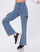 Blum Denim Women's (1766) Ice Straight Fit High-Waist Cargo: Stretchable Knitted Denim Jeans for Effortless Style