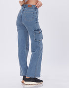 Blum Denim Women's (1766) Ice Straight Fit High-Waist Cargo: Stretchable Knitted Denim Jeans for Effortless Style