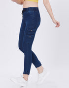 Blum Denim Women's (1820) Blue Skinny Fit High-Waist Cargo/Joggers: Ankle-Length Stretchable Knitted Denim Jeans for Effortless Style
