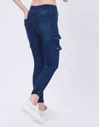 Blum Denim Women's (1820) Blue Skinny Fit High-Waist Cargo/Joggers: Ankle-Length Stretchable Knitted Denim Jeans for Effortless Style