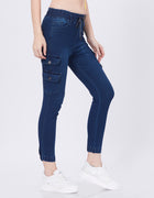 Blum Denim Women's (1820) Blue Skinny Fit High-Waist Cargo/Joggers: Ankle-Length Stretchable Knitted Denim Jeans for Effortless Style