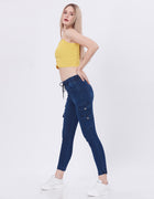 Blum Denim Women's (1820) Blue Skinny Fit High-Waist Cargo/Joggers: Ankle-Length Stretchable Knitted Denim Jeans for Effortless Style