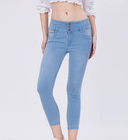 Blum Denim Women's (1920) Ice Blue High-Waist Skinny Fit Ankle-Length Knitted Jeans: Stylish Pencil Fit with Stretchable Comfort