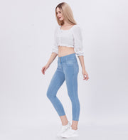 Blum Denim Women's (1920) Ice Blue High-Waist Skinny Fit Ankle-Length Knitted Jeans: Stylish Pencil Fit with Stretchable Comfort