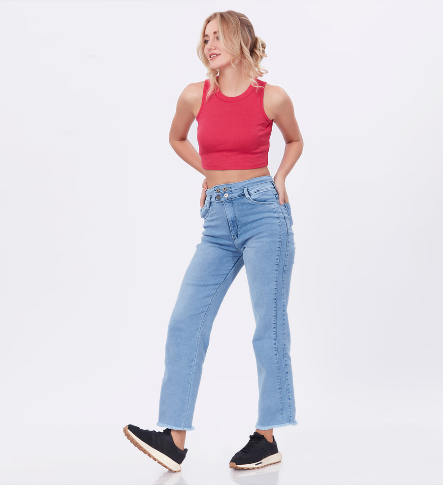 Blum Denim Women's (1497) Ice Straight Fit High Waist: Stretchable Knitted Denim Jeans for Effortless Style