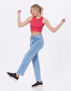 Blum Denim Women's (1497) Ice Straight Fit High Waist: Stretchable Knitted Denim Jeans for Effortless Style