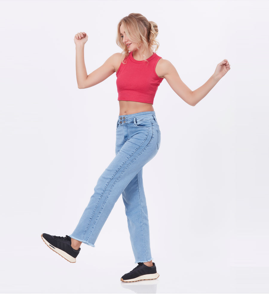 Blum Denim Women's (1497) Ice Straight Fit High Waist: Stretchable Knitted Denim Jeans for Effortless Style
