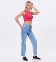 Blum Denim Women's (1497) Ice Straight Fit High Waist: Stretchable Knitted Denim Jeans for Effortless Style