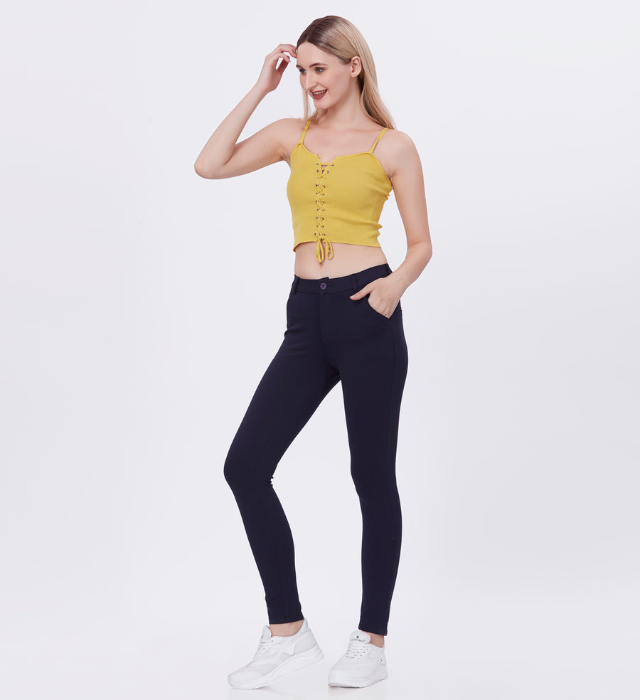 Blum Women's (1783) Blue Four Way Roma Stretchable Formal Trousers: Elevate Your Professional Style