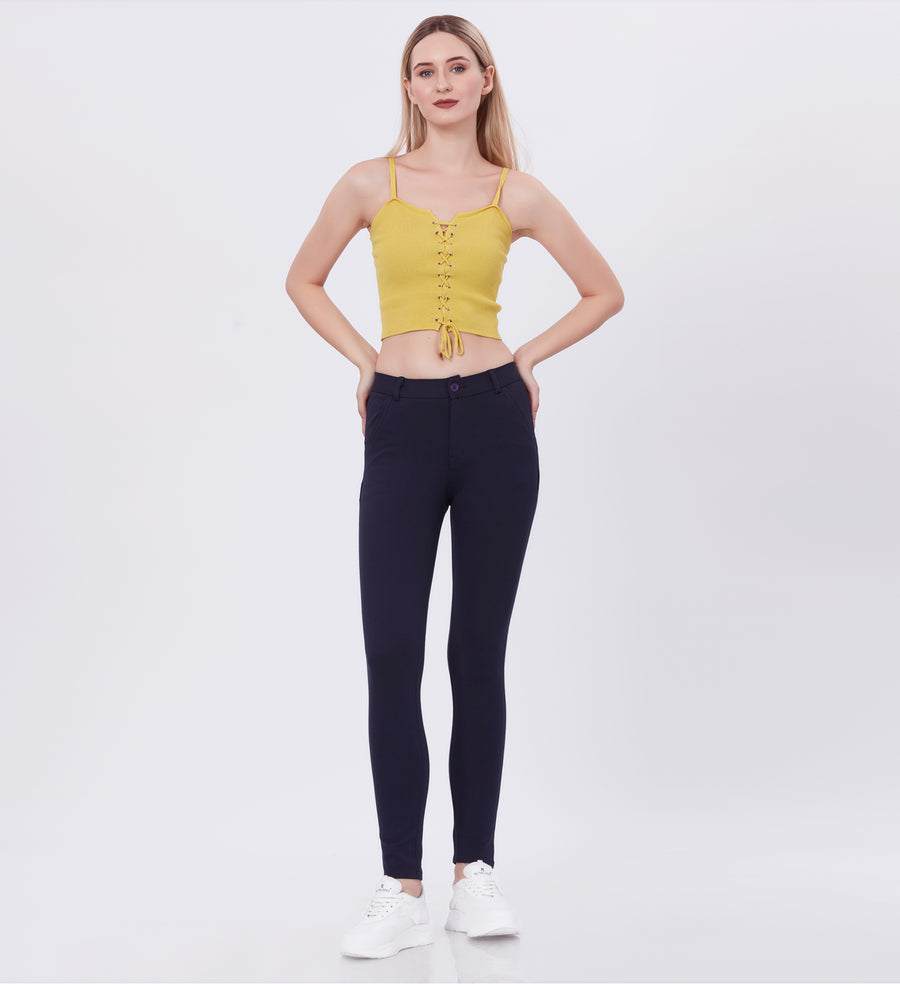 Blum Women's (1783) Blue Four Way Roma Stretchable Formal Trousers: Elevate Your Professional Style