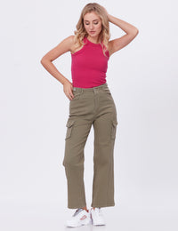Blum Denim Women's (1831) Pista Straight Fit High-Waist Cargo: Stretchable Knitted Denim Jeans for Effortless Style
